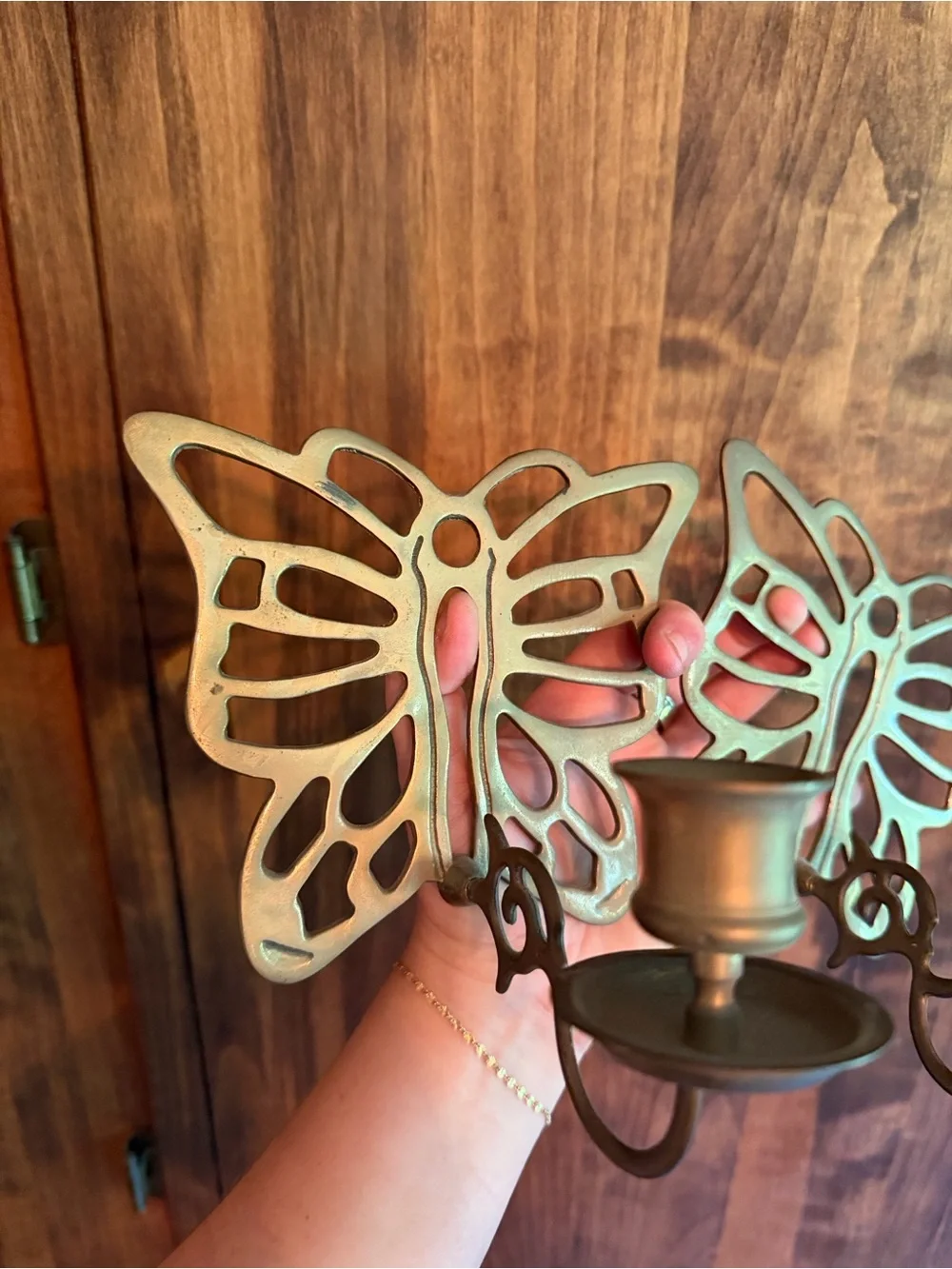 Vintage Brass Butterfly Wall Sconce Candle Holder Pair